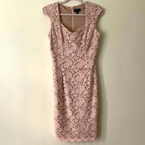 Connected Apparel Blush Pink Lace with Beige Lining Dress